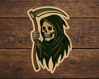 Grim Reaper Death tattoo vinyl decal sticker: American Traditional Tattoo style