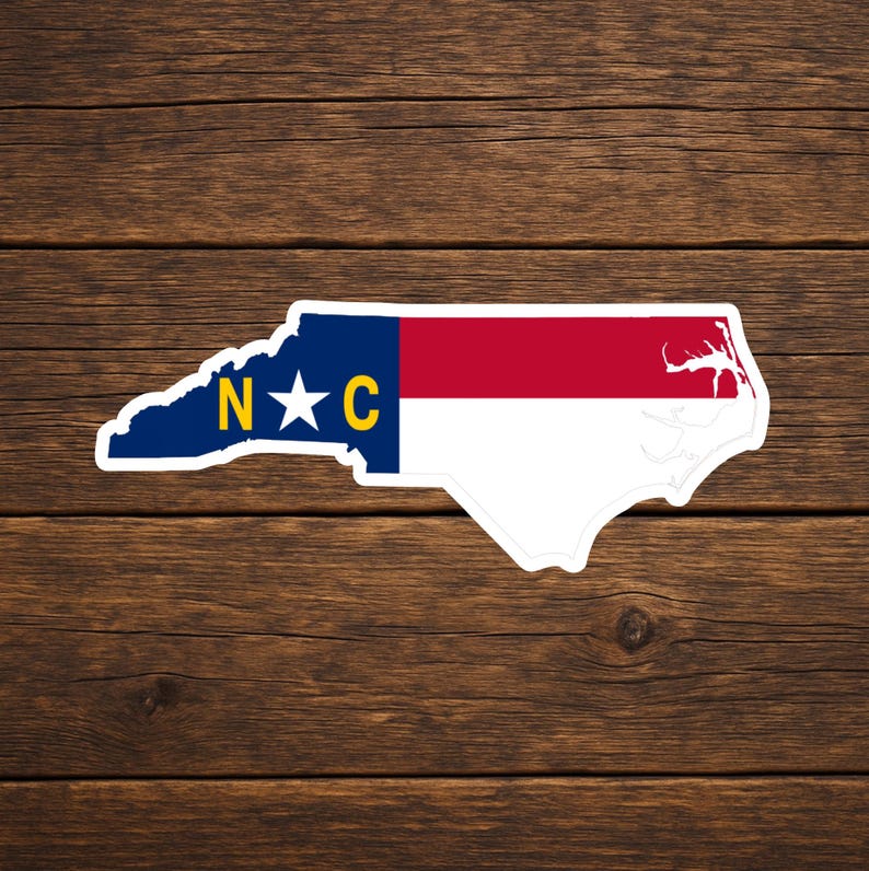 North Carolina Flag Vinyl Decal: NC State Outline Sticker.