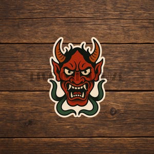 Japanese Demon Mask American Traditional Tattoo Flash vinyl deal sticker. American Traditional Tattoo Vinyl Decal Sticker Bundle: Unique Designs