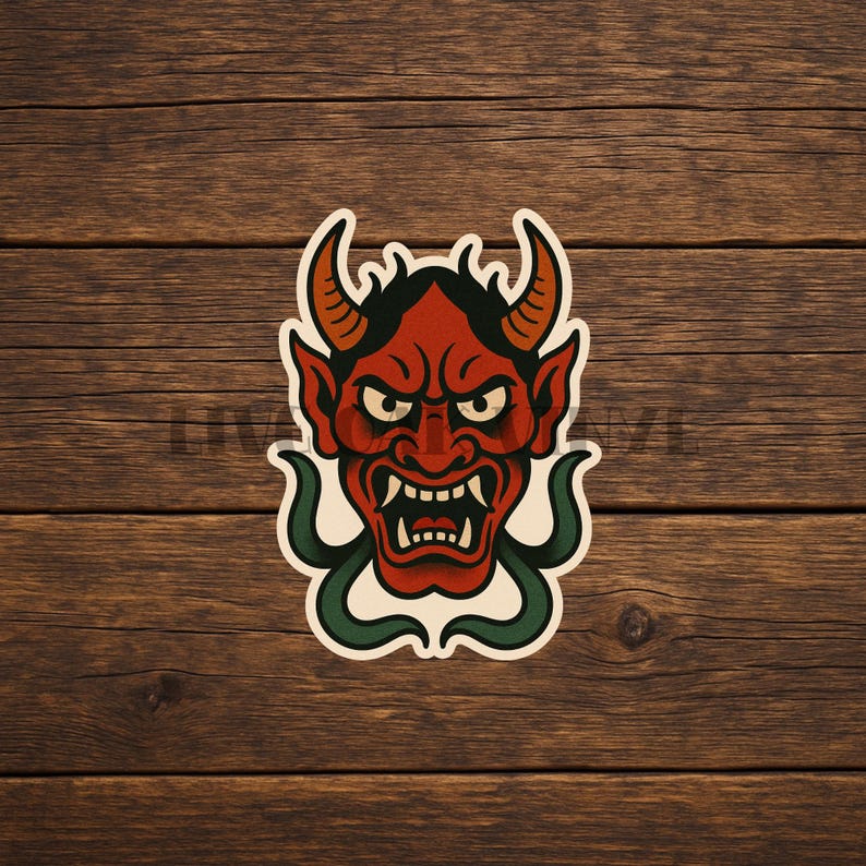 Japanese Demon Mask American Traditional Tattoo Flash vinyl deal sticker. American Traditional Tattoo Vinyl Decal Sticker Bundle: Unique Designs
