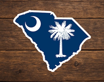 South Carolina Flag Palmetto Moon Vinyl Decal SC State Outline Sticker