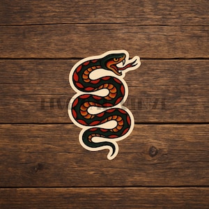 Snake Traditional Tattoo Style Vinyl Decal Sticker – Water Resistant, Scratch Resistant – Snake Tattoo Decal – Free Shipping
