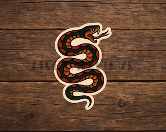 Adesivo in vinile con tatuaggio di serpente: stile tatuaggio tradizionale americano