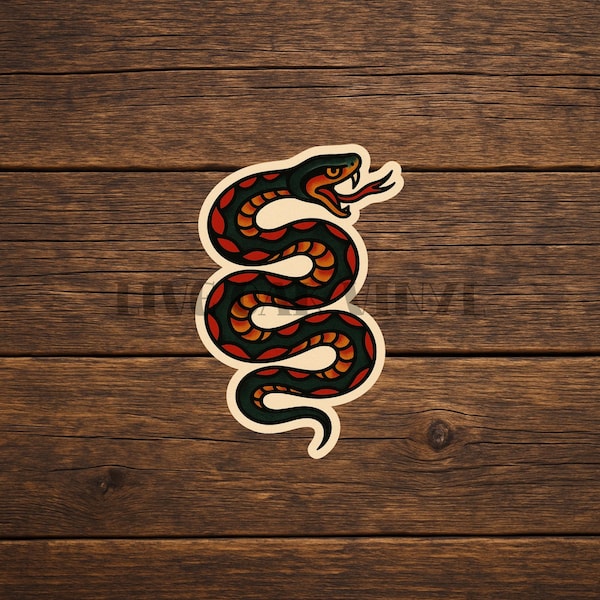 Snake Tattoo Vinyl Decal Sticker: American Traditional Tattoo Style