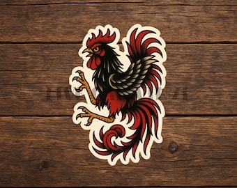Gamecock Tattoo Sticker: American Traditional Tattoo Style Vinyl Decal