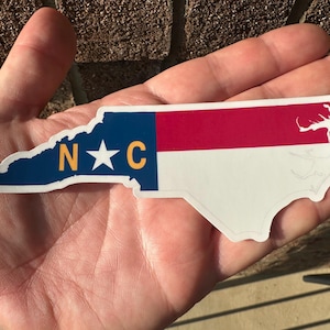 North Carolina Flag Vinyl Decal: NC State Outline Sticker.