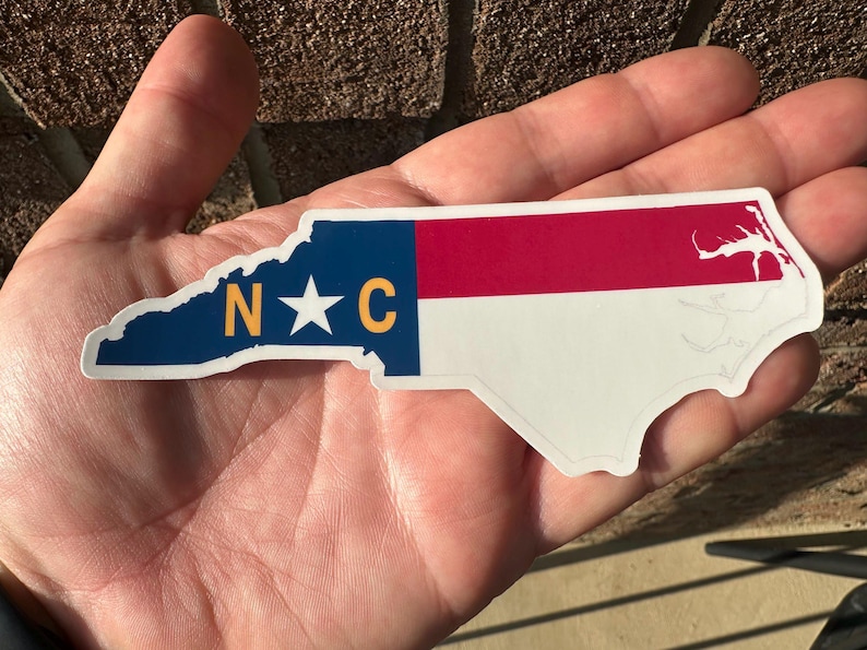 North Carolina Flag Vinyl Decal: NC State Outline Sticker.