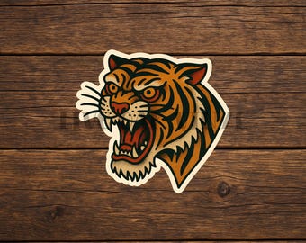 Tiger Tattoo Vinyl Decal Sticker: American Traditional Tattoo Style