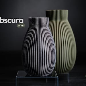 Obscura Vase – 3D Printed Modern Ribbed Vase, 9-Inch Tall Minimalist Decor – Matte Finish, Black, Unique Home Accent