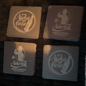Laser Engraved Set of 4 Nuka Cola & Nuka Cola Quantum Coasters