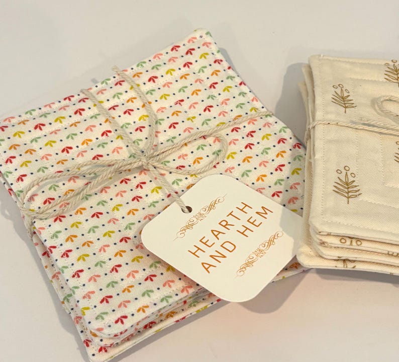 Quilted Fabric Coasters - Set of 4 Handmade Drink Mats image 2