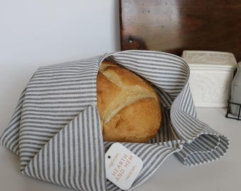 Handmade Sourdough Bread Bag: Keep Your Loaves Fresh in Style! | Blue Thin Striped
