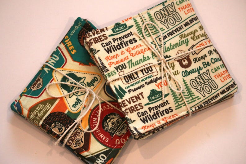 smokey the bear fabric coasters