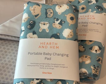 Handmade Portable Baby Changing Pad | Waterproof PUL Lining, Animal Print Mat