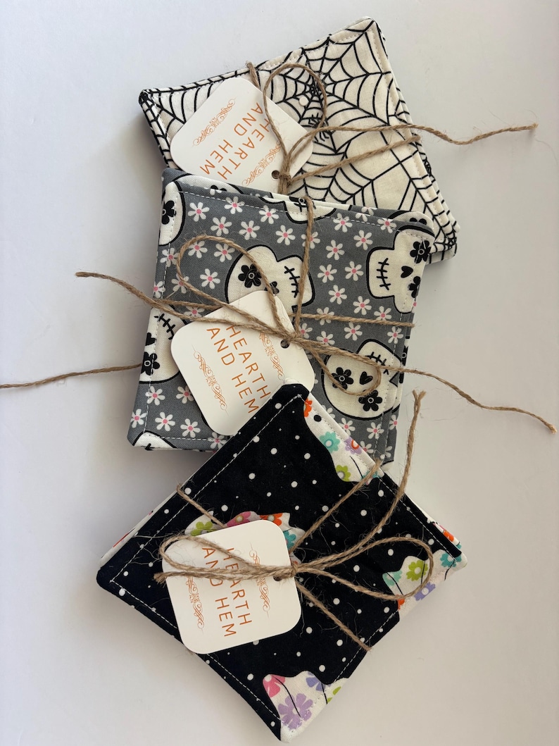 Quilted Fabric Coasters - Set of 4 Handmade Drink Mats Halloween