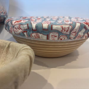 Reusable Fabric Bowl Cover – Milk Bottle Print, Food-Safe PUL Lining - Sourdough Cover