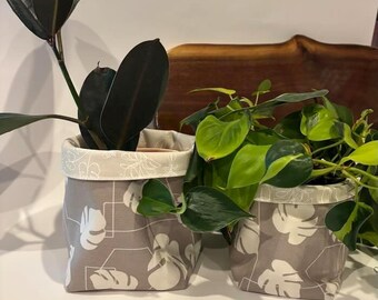 Reversible Fabric Plant Pot Holder | Modern Indoor Planter Cover | Washable Fabric Basket