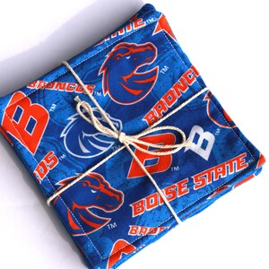 Coaster made with Boise State University fabric