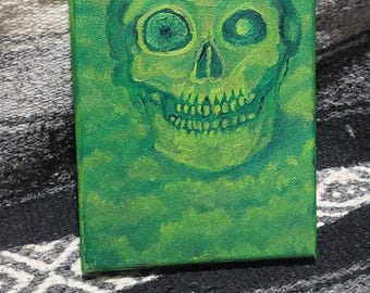 Pintura acrílica de calavera con velo: decoración gótica de Halloween (12,7 x 18,8 cm)