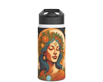 Botella de agua artística de acero inoxidable: hidratación ecológica para viajes, regalo para amantes de la naturaleza, aventura al aire libre, eslogan motivacional, floral