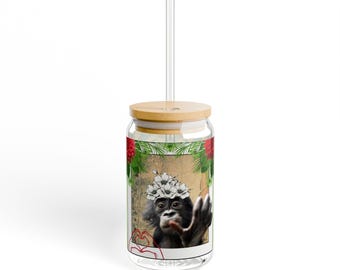 Eco-Friendly Sipper Glass | Unique Monkey Design | Perfect for Eco-Conscious Gifting, Summer Parties, and Home Decor