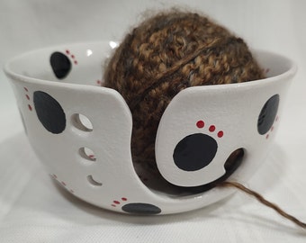 Hand Painted Ceramic Yarn Bowl, Knitting Crochet Storage