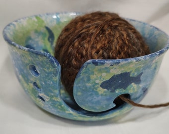 Hand-Painted Ceramic Yarn Bowl, Large Knitting Bowl