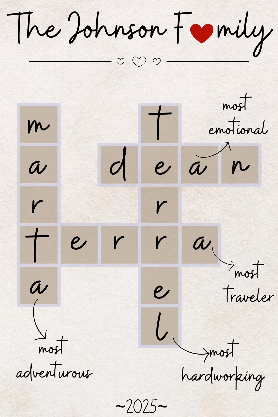 Personalized Family Crossword Art Custom Scrabble Name Puzzle Etsy