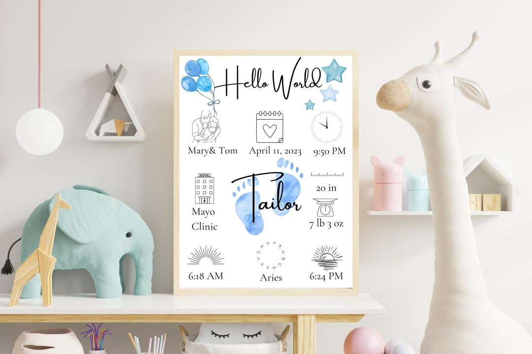 Newborn Birth Stats Print: Custom Baby Details, Nursery Wall Art - Etsy