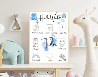 Newborn Birth Stats Print: Custom Baby Details, Nursery Wall Art