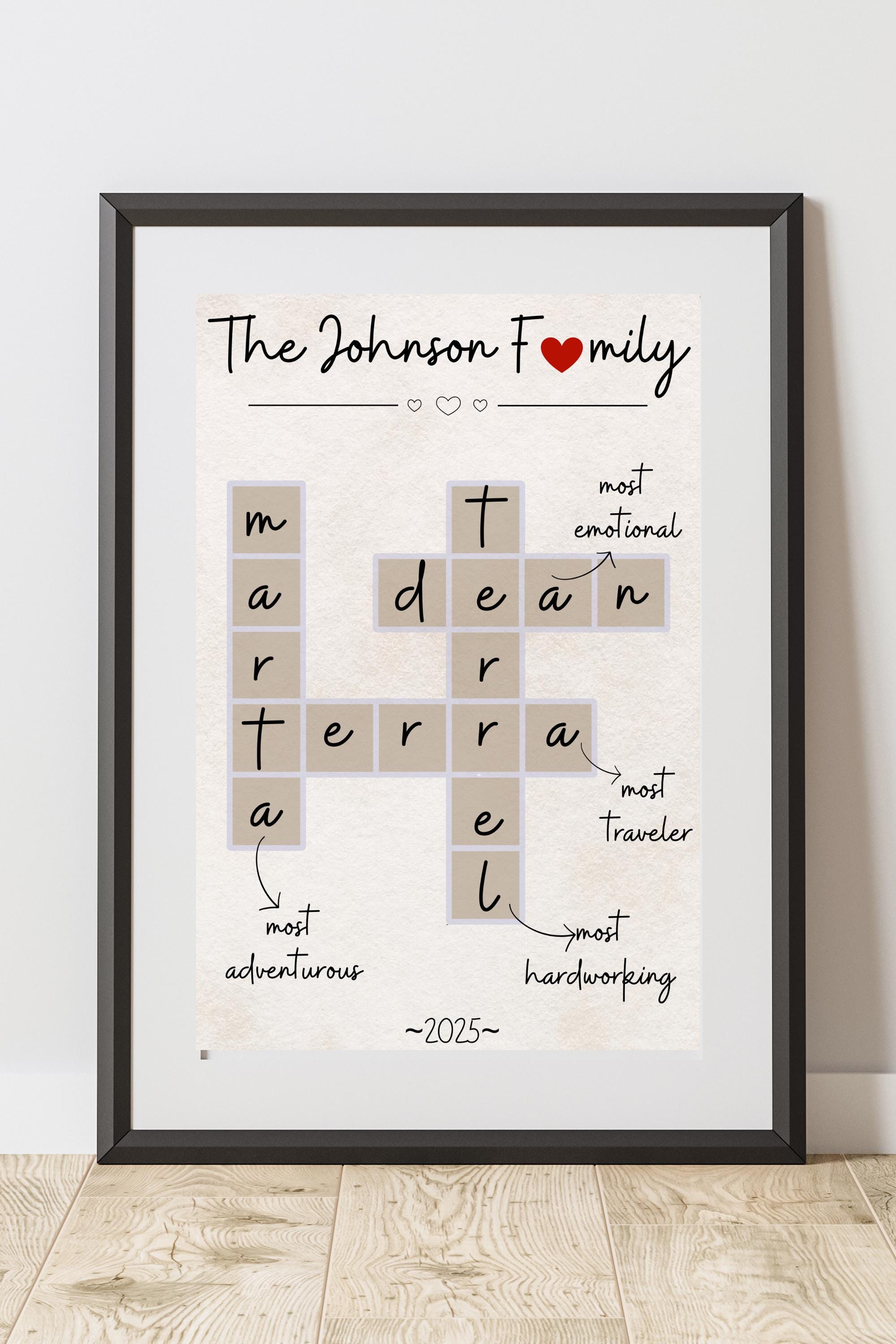A Meaningful Gift Idea: Personalized Family Crossword Art - Custom Name Puzzle Wall Decor - Custom Scrabble Wall Art with Family Names