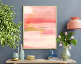 Impression aquarelle abstraite rose clair : art mural pastel moderne (téléchargement numérique