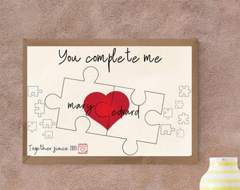 Unique Name Puzzle Wall Sign for Couples - Customizable Anniversary Gift - Above Bed Decor - Romantic Relationship Gift