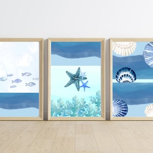 Oyster Watercolor Art Prints: Nautical Beachy Triptych (Digital Download)