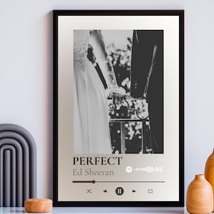 Personalized song lyrics wall art for couples with custom photo and Spotify code, romantic album wall art and above bed decor