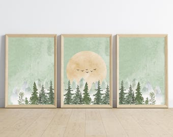 Sage Green Forest Print Set: Japandi Wabi Sabi Wall Art (Digital Download)