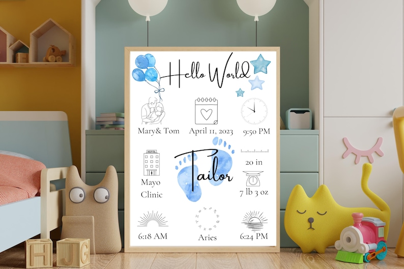 Newborn Birth Print – Baby Stats Poster – Hello World Sign – Custom ...