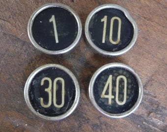Vintage CASH REGISTER KEYS Numbered Distressed Dollars and Cents No 1 10 30 40