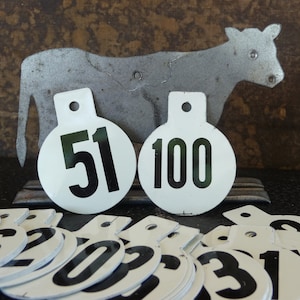 Vintage cattle tag 51-100 | tin tag | cow number | livestock tag | 1-Hole Metal Tags | 51 through 100