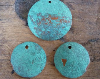 Copper patina discs, diy jewelry component, aqua/verdigris/blue