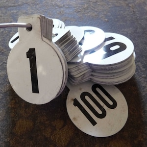 Vintage cattle tag 1-50 | tin tag | cow number | livestock tag | 1-Hole Metal Tags | 1 through 50