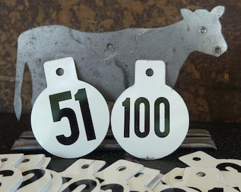 Vintage cattle tag 51-100 | tin tag | cow number | livestock tag | 1-Hole Metal Tags | 51 through 100