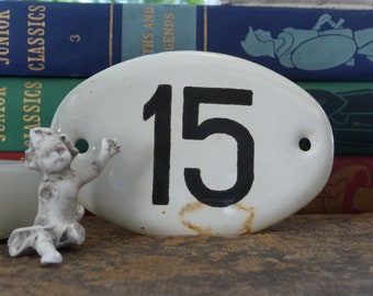 Vintage house number | enamel number | porcelain number | door number | plaque | number 15