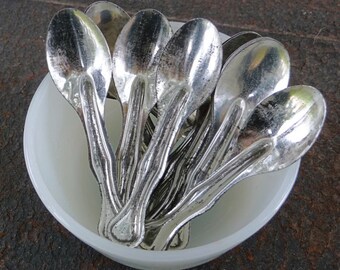 Tin metal small antique silver ice cream sundae sampler spoons