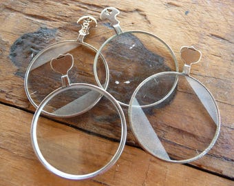 Antique SILVER Optical Lens Monocle Oval Loop Tab FROSTED Diffused Glass