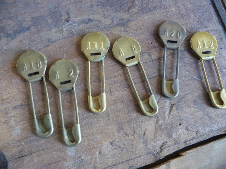 6 Vintage Laundry Pins Rare Brass Embossed Numbers on Marker Etsy