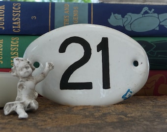 Vintage house number | enamel number | porcelain number | door number | plaque | number 21