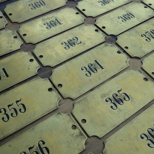 Vintage Numbered Brass Tag, 2-Hole Rectangle Plaque, Industrial Salvage Door Number
