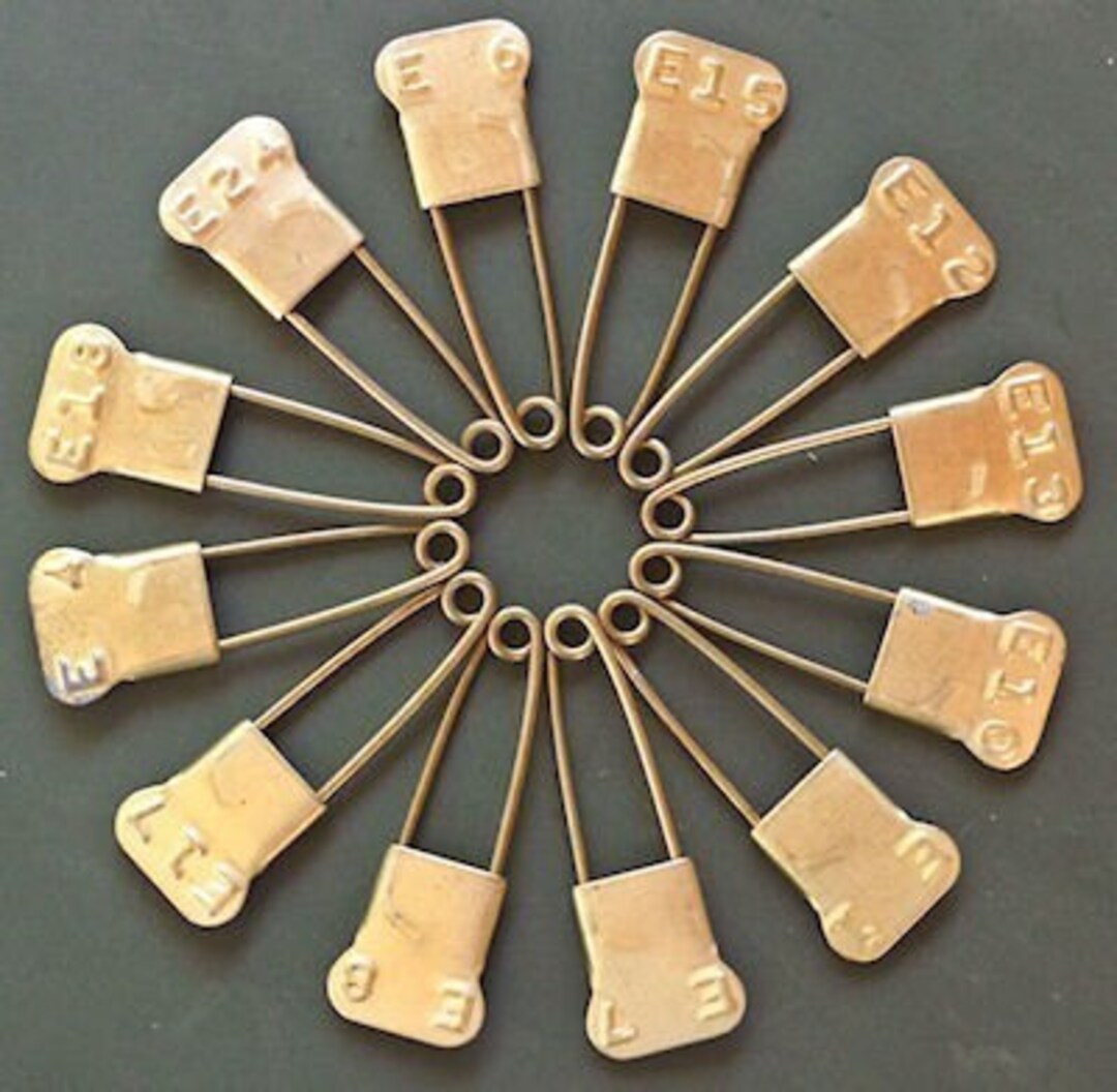 12 Vintage Laundry Pins Brass Embossed Numbered Pins Etsy