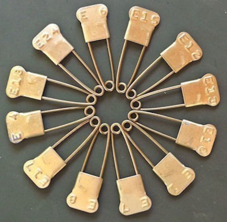 12 Vintage Laundry Pins Brass Embossed Numbered Pins Etsy